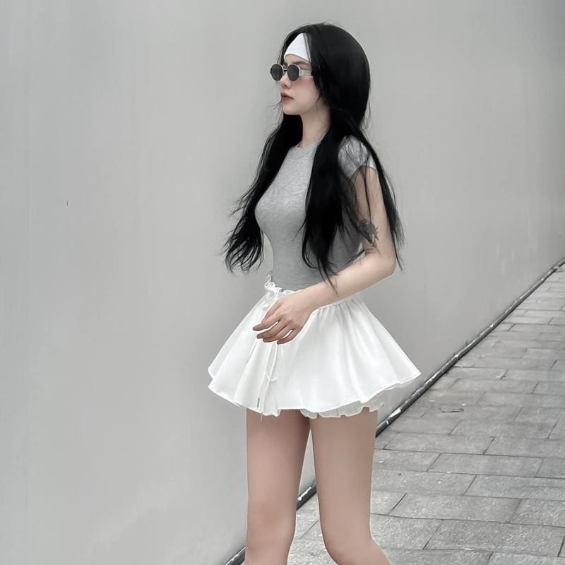 Quần Váy Dáng Xoè Lưng Chun Kéo Rút Phối Bèo (Có Lót) Xinh Xắn Cho Nữ_Q092 Women