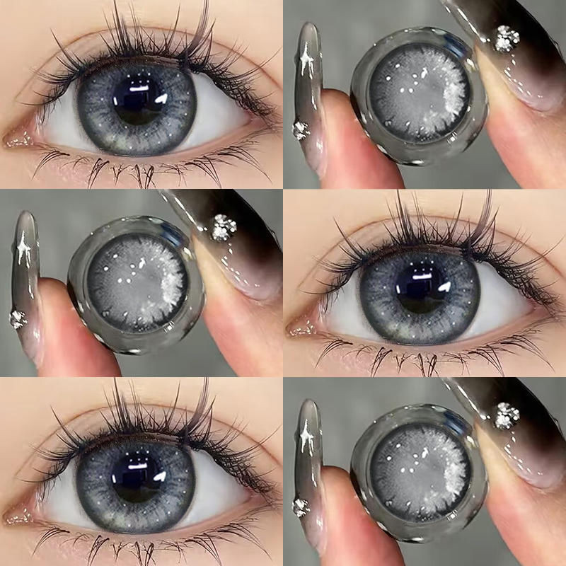 Set 2 Kính Áp Tròng Màu Đen contact lenses 0 ~ -8.00 black len 14.2mm lens cận lens nâu bean black 996