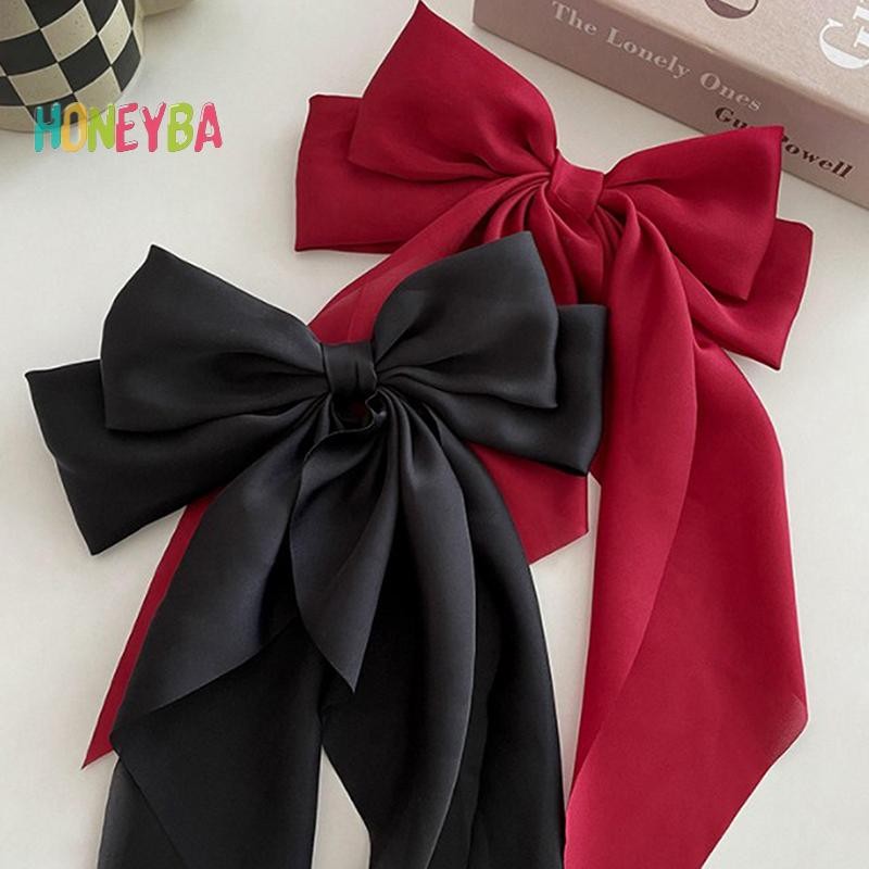 < Honeyba > Nơ Ruy Băng Kẹp Tóc Mũ Đơn Giản Thanh Lịch Sa Mùa Xuân Kẹp Cố Định Retro Mũ Đội Đầu Phụ Kiện Tóc Đỏ