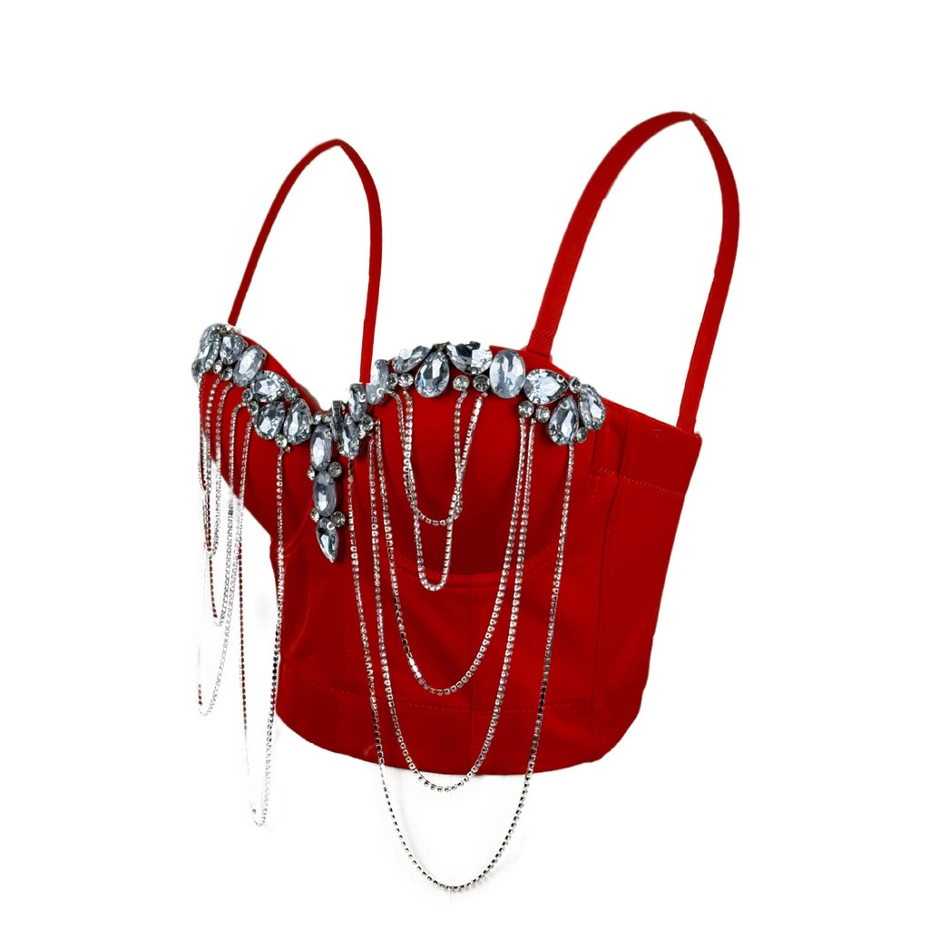 Dây Xích Trắng Kim Cương Gợi Cảm Corset Thiết Kế Cảm Giác Châu Âu Phong Cách Mỹ Mặc Bên Trong Cao Cấp Bên Ngoài Mặc Áo Ngực Xương Cá