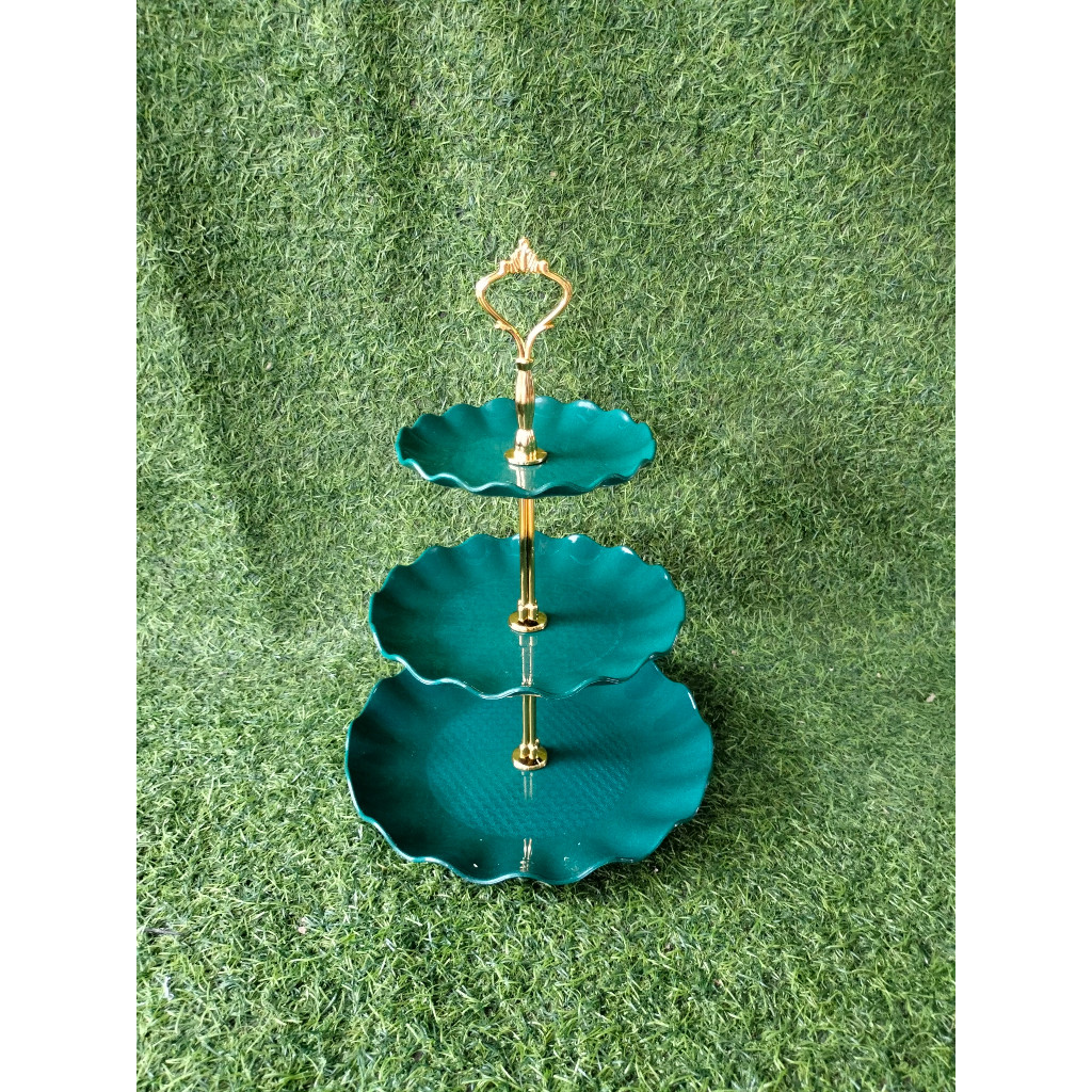 Khay Mứt 3 Tầng vuông trắng kim cương, Khay Đựng Bánh Kẹo Hoa Quả tròn xanh 3 Tầng Bằng Nhựa  Cao Cấp Dài 38cm0