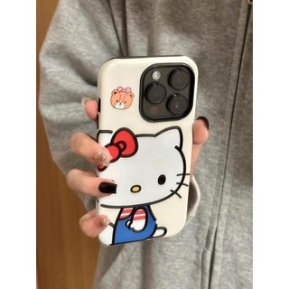Ốp điện thoại hình mặt to dễ thương Hello Kitty Apple 16Pro nữ iPhone16 Film 15pro 2 trong 1 14 / 13 / 12