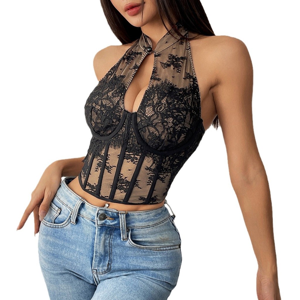 Oksmartlove Phong Cách Mới Ren Gợi Cảm Trung Quốc Sườn Xám Phong Cách Dây Cổ Slim fit Tube Top Breasted Fishbone Halter Small Top