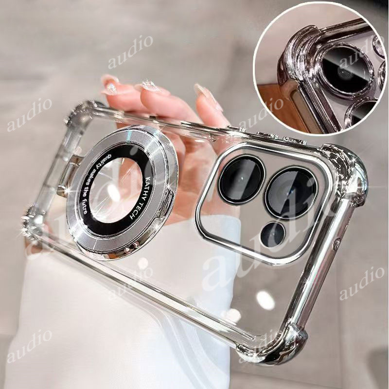 Ốp điện thoại trong suốt mạ bốn góc Poco M7 Pro 5G có giá đỡ cho Poco M7 Pro Poco M7Pro 5G Ốp lưng silicon mềm chống sốc sang trọng cho Poco M7 PocoM7 Pro PocoM7Pro 5G