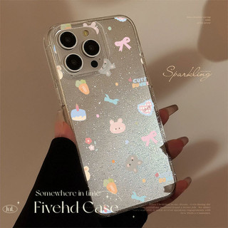 Ins Hàn Quốc Dễ Thương Girlish Dopamine Nơ Động Vật Bling Vỏ Cho iPhone 11 16 16E 15 14 13 12 Pro Xs Max XR X 7 8 Plus SE TPU Mềm HD Vỏ Điện Thoại Trong Suốt Bảo Vệ Lấp Lánh Vỏ