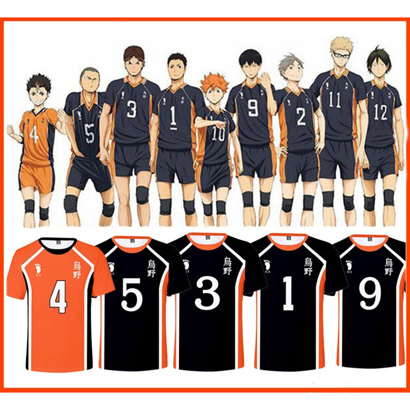 Áo thun Haikyuu Anime Cosplay Trang phục Karasuno Áo thun bóng chuyền trường trung học Đồng phục thể thao Hinata Shoyo Áo thun Haikyu Trang phục Halloween