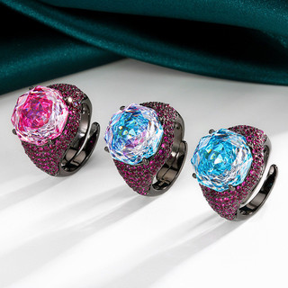 Châu Âu Mỹ ins Phong Cách Mới Mô Phỏng Hoa Hồng Cắt Màu Gradient Nhẫn Vàng Đen Nữ Đá Chính 14mm