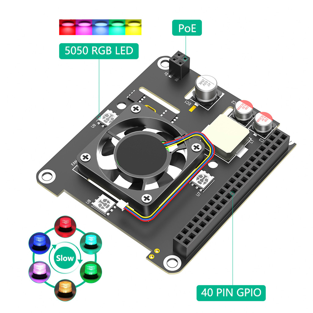 Jmt Cho Raspberry Pi 5 PoE HAT Vỏ Nhôm Mô Đun Máy Tính 5 Nguồn Qua Ethernet HAT 5V 5A 25W Đầu Ra Có Quạt Làm Mát