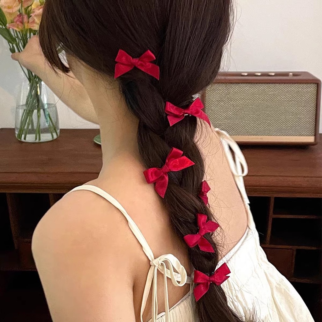 8 Chiếc Kẹp Tóc Nơ Ruy Băng Lụa Nhiều Màu Sắc - Thời Trang Cô Gái Ngọt Ngào Barrettes Nữ INS Mũ Đội Đầu