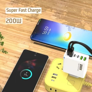 WU 200W GaNs Sạc 3 Cổng USB + 3 Loại C Để Sạc Nhanh Hiệu Quả