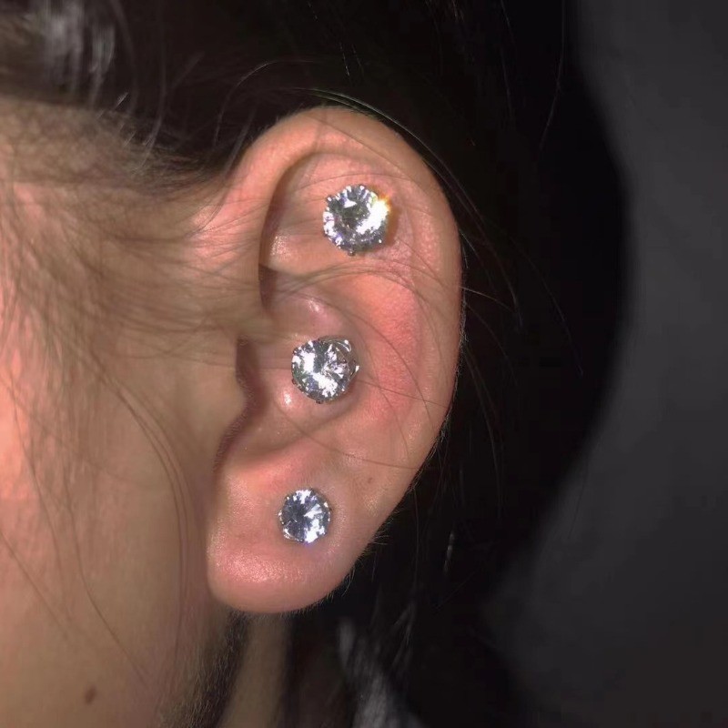 Shining Punk Crystal Zircon Từ Tính Ear Stud - Nam Nữ Kẹp Xương Tai Đa Năng - Quà Tặng Trang Sức Không Xuyên