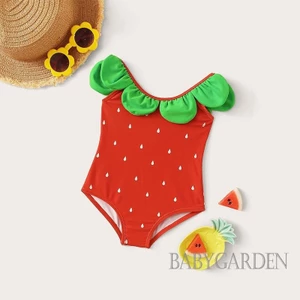 / / -3M-4Y Đồ bơi một mảnh cho bé gái tập đi Hạt dưa hấu In màu xanh lá cây Viền cổ tròn Bộ đồ tắm trẻ sơ sinh không tay