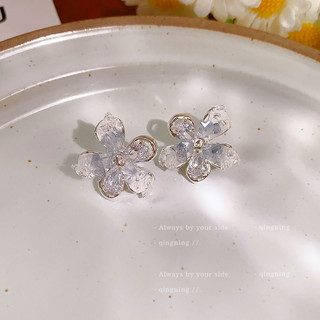 Bông tai hoa pha lê nhân tạo Zircon kim bạc dành cho nữ Phụ kiện đi lại ngọt ngào và thời trang Hàn Quốc