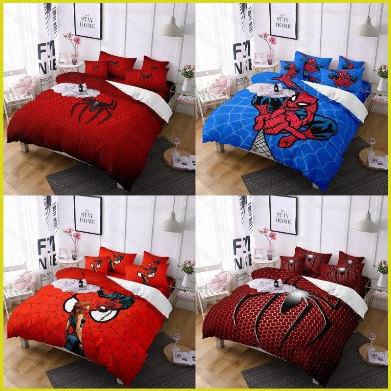 PS1 Marvel Spider-Man 3in1 Bộ chăn ga gối ga trải giường Vỏ chăn phòng ngủ có thể giặt được Bộ đồ thoải mái SP1