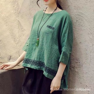 Hàng sẵn, áo blouse barong hiện đại lấy cảm hứng từ châu Á cho phụ nữ, áo blouse cotton và lanh cho phụ nữ kích cỡ lớn, áo sơ mi tay ba phần tư mùa hè