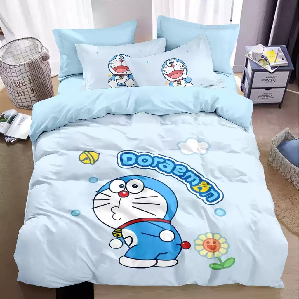 PS1 Doremon Dễ Thương 4IN1 Ga Trải Giường Chăn Gối Phòng Ngủ Bộ Chăn Ga Gối Bé Gái Có Thể Giặt Được Phù Hợp Với SP1