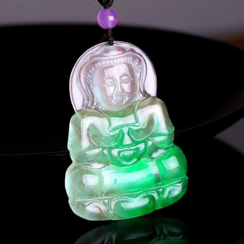 Mặt dây chuyền ngọc bích tự nhiên Mặt dây chuyền Guanyin Mặt dây chuyền Đá Ngọc Vòng cổ Nam Nữ Phong cách