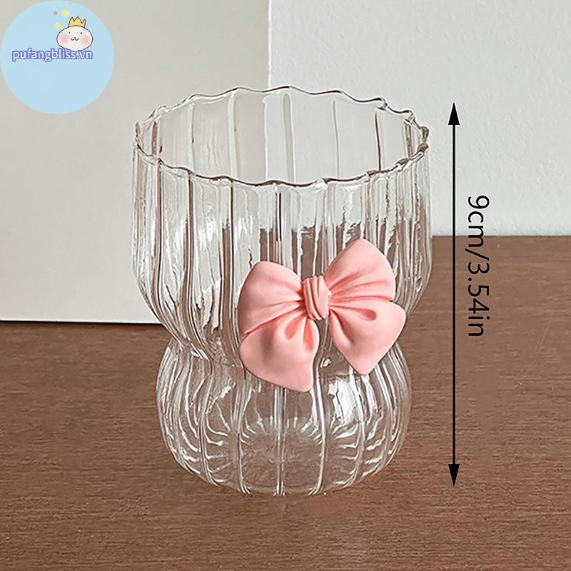 Pufangbliss Nơ Hồng Thủy Tinh Dễ Thương Cốc Nước Hoạt Hình Nơ Cốc Thủy Tinh Sọc Dễ Thương Doodle Cốc Cà Phê Hộ Gia Đình Trà Trái Cây Nước chanh Bé Gái Quà Tặng VN