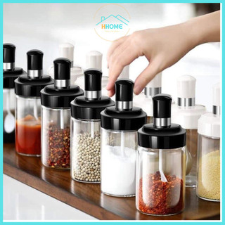 [Kho sỉ] 5 Hũ đựng gia vị tặng muỗng thuỷ tinh kèm muỗng - Lọ đựng gia vị chất liệu thủy tinh kèm thìa - Hùng Home