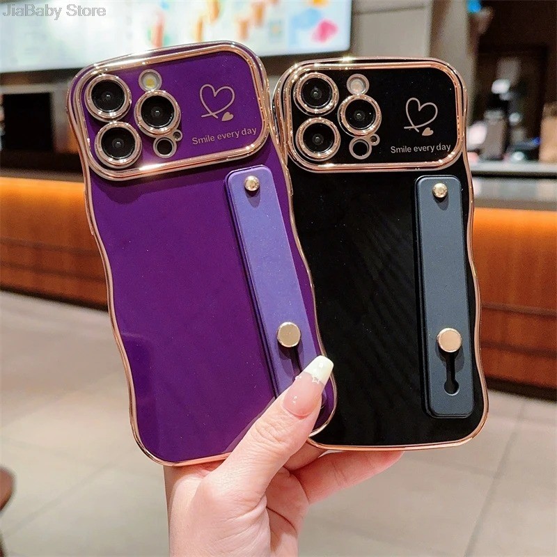 Ốp Mạ Sang Trọng Cho iphone 13 12 11 Pro Plus Trái Tim Tình Yêu Họa Tiết Bên Dây Đeo Cổ Tay Điện Thoại Chống Sốc Cove