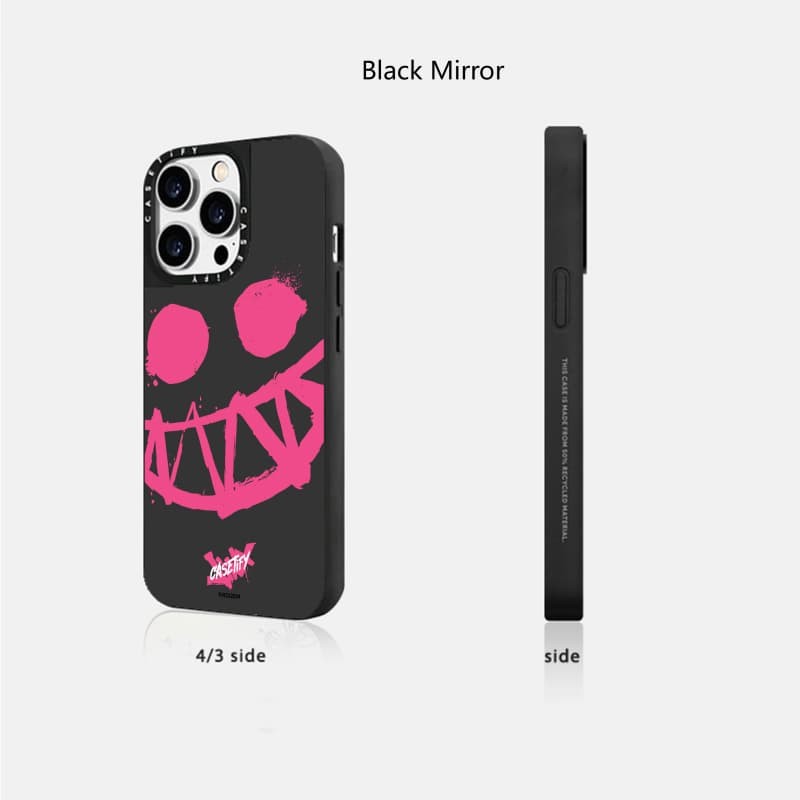 CASETiFY X Arcane Pink Smiley Face Case hút từ tính Vỏ IPhone gương đen & bạc IPhone 16 15 14 13 12 Pro Max Plus Ốp điện thoại cứng có hộp khắc logo