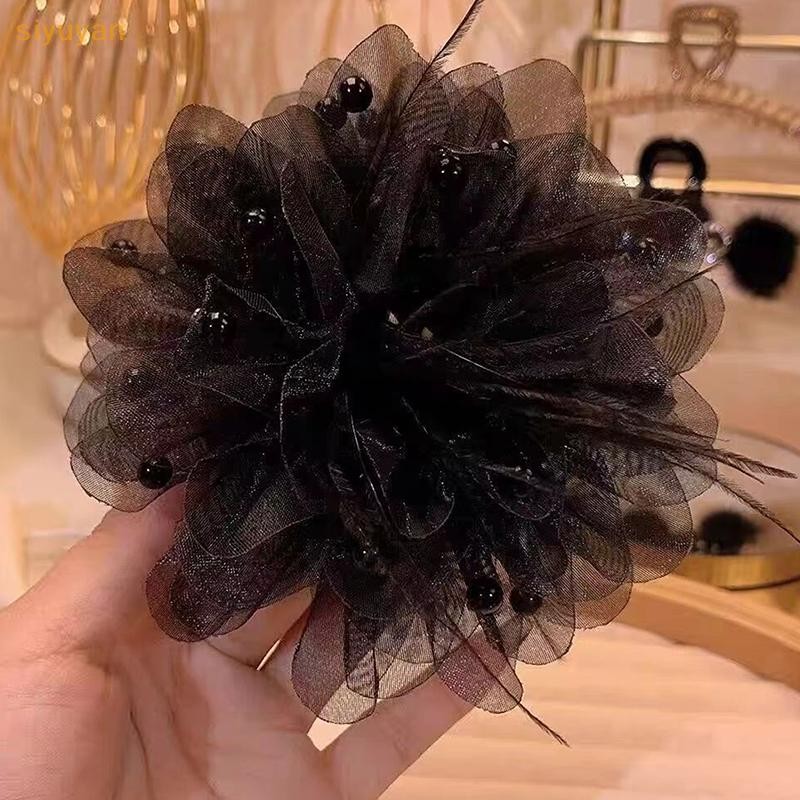 Siyuyan Hàn Quốc Nữ Thời Trang Lưới Hoa Phụ Kiện Tóc Organza Ngọc Trai Đen Kẹp Tóc Mũ VN