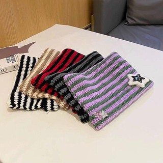 Mũ Beanie PURECOTTON0 và Quỷ Ngôi Sao Sọc, Móc Mũ Bò Dệt Kim Hình Mèo, Phong Cách Y2K Dễ Thương Cho Thu Đông