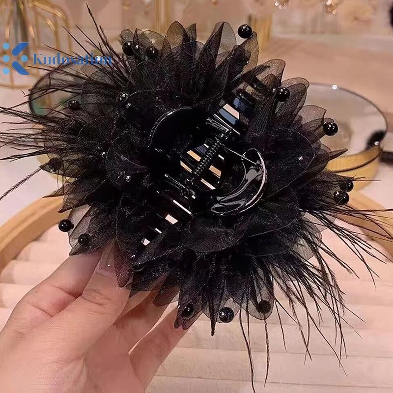 Kudosation Hàn Quốc Nữ Thời Trang Lưới Hoa Phụ Kiện Tóc Organza Ngọc Trai Đen Cầm Mũ