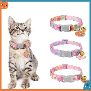 Vòng cổ mèo Tabby ren đầy màu sắc với mặt dây chuyền kim loại chuông ngăn ngừa mất Vòng cổ thú cưng dễ thương có thể điều chỉnh