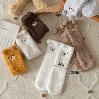 Tất trẻ em JKDESIGN, Thiết kế gấu hoạt hình nhung san hô cho trẻ sơ sinh, Tất sang trọng bảo vệ đầu gối dày dễ thương cho trẻ từ 0-5 tuổi