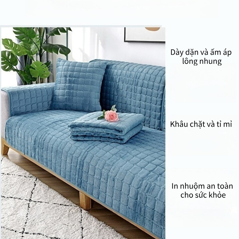 Vải Flannel Sofa Đệm Chống Trơn Trượt Dày，Vỏ Bọc Đệm Ghế Sofa Bốn Mùa Bằng Vải Flannel Dày Màu Trơn Không Trượt Thoáng