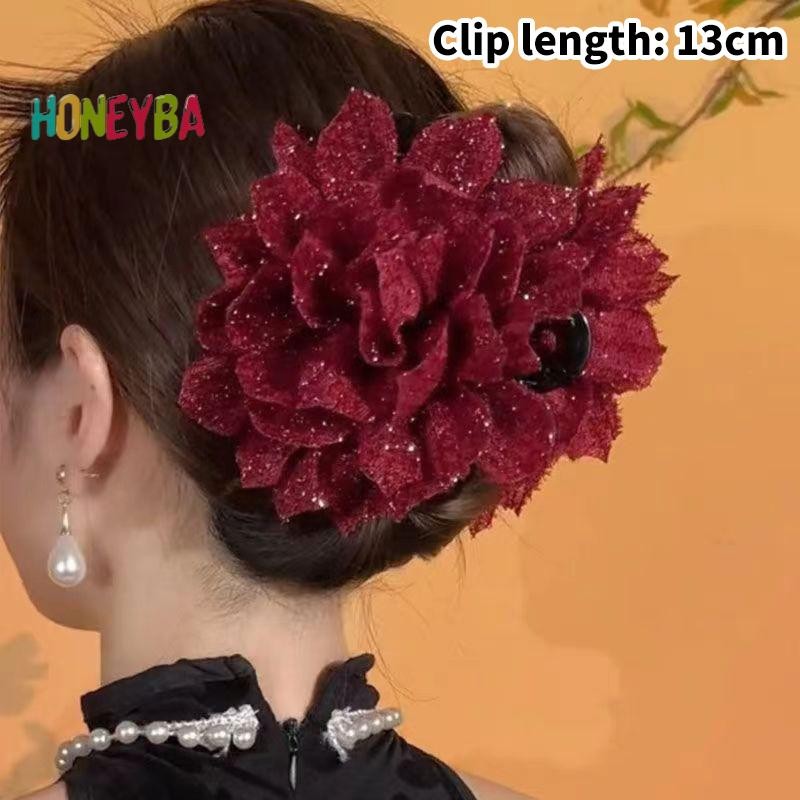 < Honeyba > Thời Trang Lưới Đen Hoa Nữ Đuôi Ngựa Kẹp Mũ Đội Đầu Tính Khí Hoa Vuốt Tóc Mũ Phụ Kiện Tóc