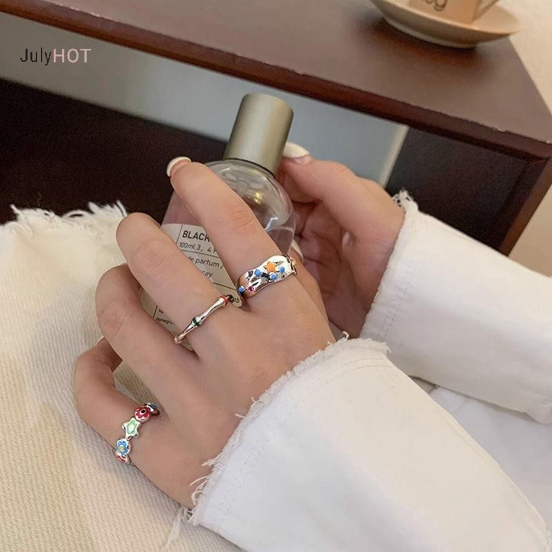 Julyhot Đầy Màu Sắc Hoa Ngôi Sao Nhẫn Dopamine Mở Có Thể Điều Chỉnh Dầu Thả Ngón Tay Nhẫn Nữ Tay Trang Sức Cho Nữ Bé Gái Món Quà Hoàn Hảo Massivedeals