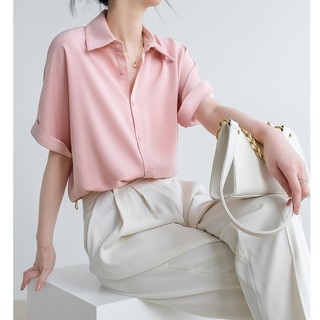 Áo Sơ Mi Kích Thước Lớn Nữ Cao Cấp Drape Top Thường Ngày Phù Hợp Với Voan Ngắn Tay Top Ve Áo Sơ Mi Bé Gái Thiết Kế Mùa Hè Niche Áo Sơ Mi Mỏng Size Vừa Lớn Quần Áo Nữ