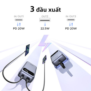 Sạc dự phòng UGREEN Powerbank đầy màu sắc 20000mAh, với 2 Cáp USB C tích hợp, PD20W