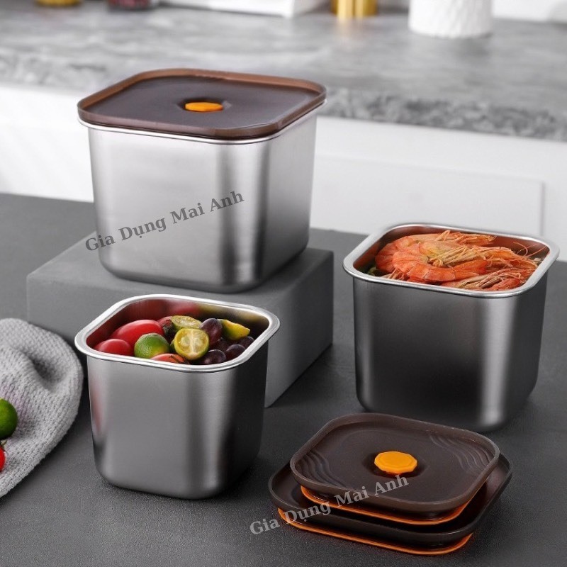 Hộp đựng thực phẩm Inox 304 nắp INOX  có các dung tích 0.9L , 1.5L, 2.2L , 3L , 4L