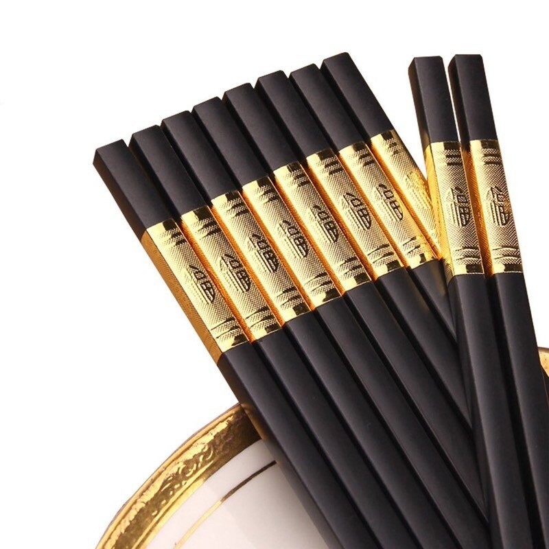 Đũa ăn cơm mạ vàng sang trọng, Bộ 10 đôi đũa ăn cơm cao cấp chống trơn chống mốc chịu nhiệt bộ 10 đôi