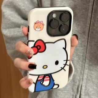 Ốp điện thoại hình mặt to dễ thương Hello Kitty Apple 16Pro nữ iPhone16 Film 15pro 2 trong 1 14 / 13 / 12
