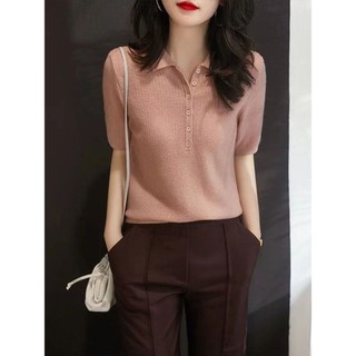 Polo Cổ Băng Lụa Áo Len Nữ Mùa Hè 2025 Phong Cách Mới Thời Trang Top Phù Hợp Với Áo Thun Nửa Tay Tren