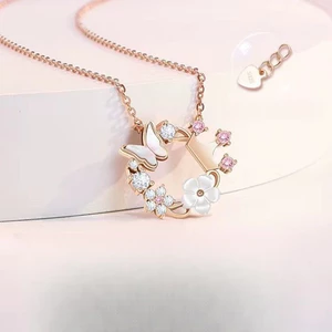Dây chuyền nữ thời trang mới thiết kế nhỏ tươi 925 bạc sterling hoa bướm vương miện