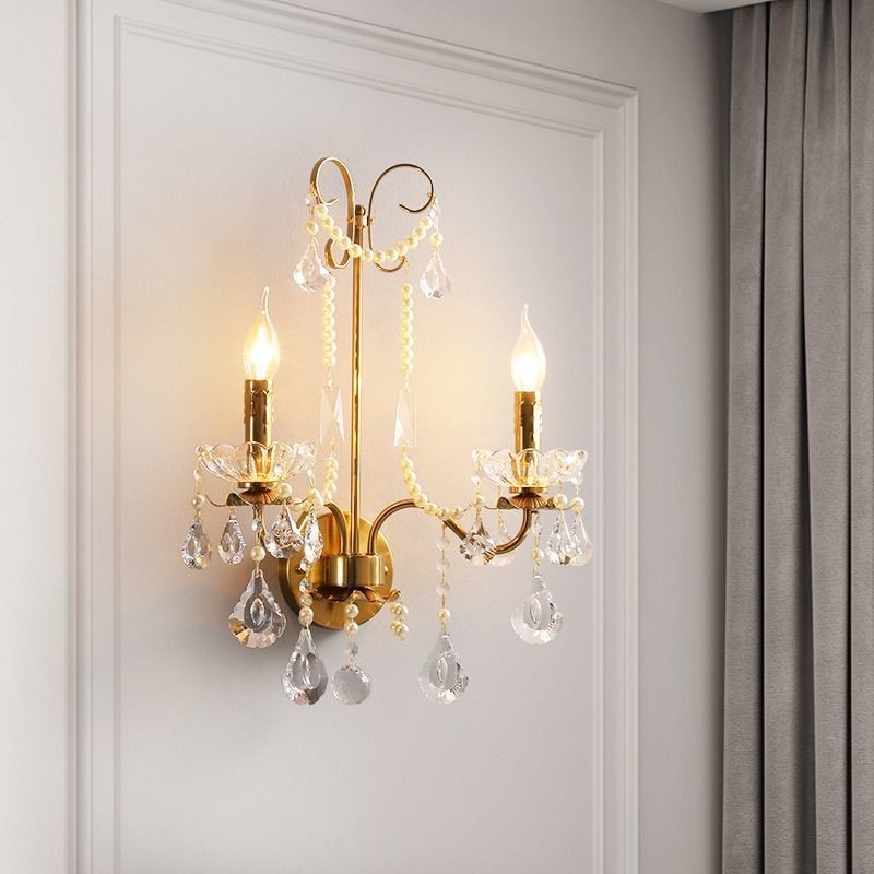 Phong Cách Trung Cổ Giả Nến Kim Loại Sconce, Đèn Tường Pha Lê Sáng Tạo, Phòng Ngủ Phòng Khách Cầu Thang Đèn Trang Trí