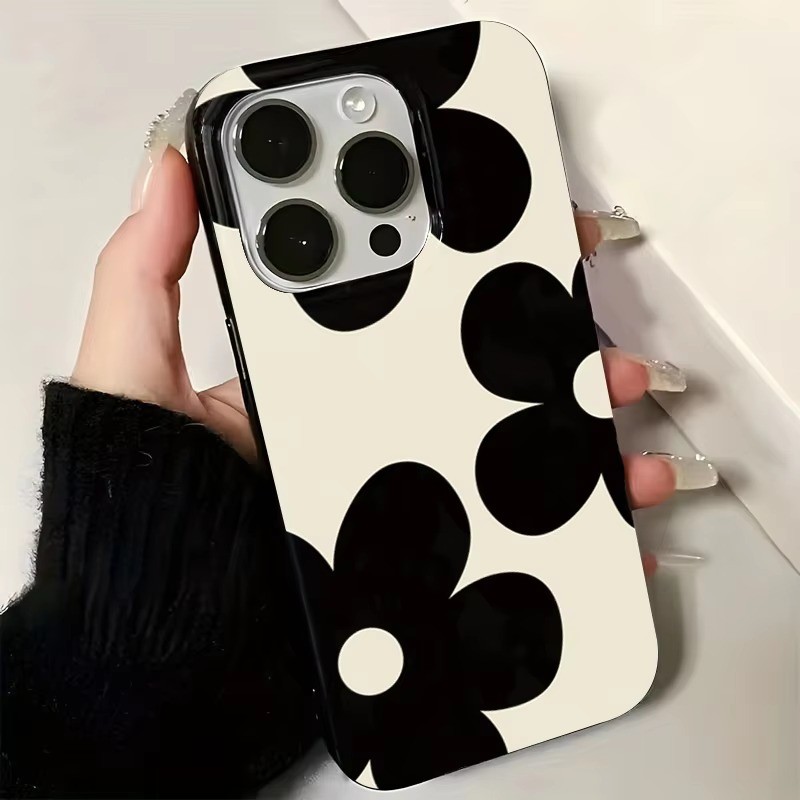 Ốp Điện Thoại Hoa Đen Thời Trang Cho iPhone 16 15 Pro Max 14 Plus 13 12 11 X XR XS Max 7 8 Plus 16E Vỏ Silicon Mềm Chống Sốc