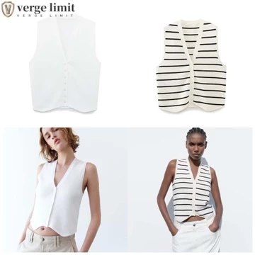 Áo không tay sọc VERGE LIMIT, Nút trước Áo Cardigan ngực đơn Áo Vest cổ chữ V, Áo ghi lê trắng Kaki giản dị Áo ghi lê nữ sang trọng dành cho nữ Cô gái