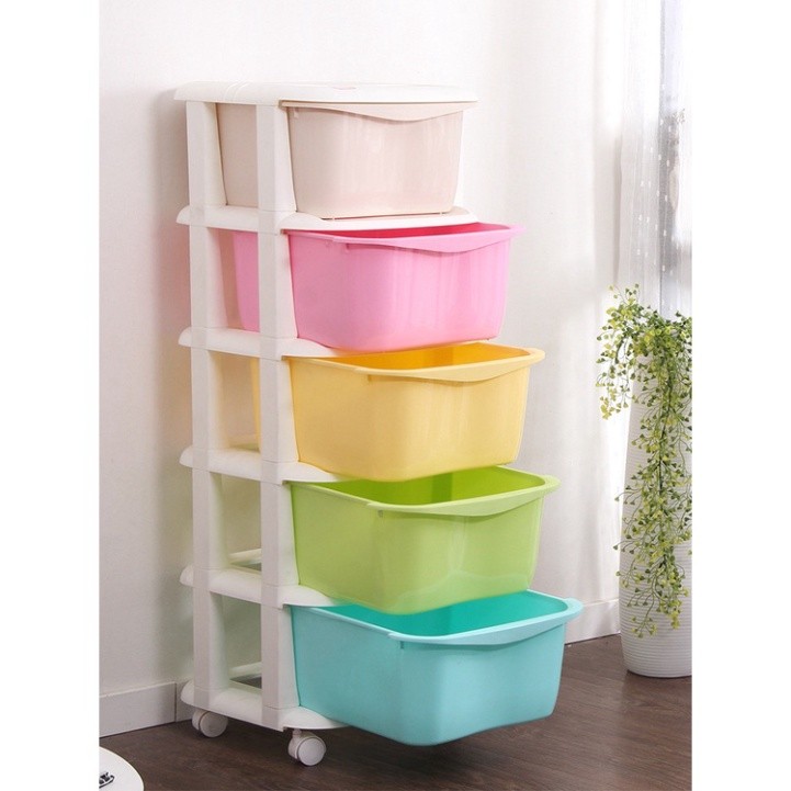 Tủ nhựa lắp ghép AMIZIN Tủ nhựa quần áo trẻ em ngăn kéo 5 tầng có bánh xe dễ dàng di chuyển Babee