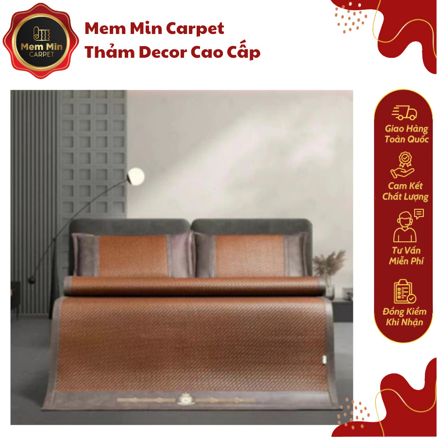 (CM01) Chiếu Mây Lạnh Ms Cool- Viền Da, Viền Vải Nội Địa Trung- Hàng loại 1- Chuẩn Đẹp, Dày Dặn, Cực Mát - MemMinCarpet