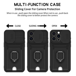 Dành Cho iphone 15 Pro Max / 14 Plus / 13 Pro / 12 / 11 Ốp Lưng 4 Trong 1 Trượt Camera Bao Đựng Thẻ Đứng Vuông Freebie Dây Chống Sốc Chống Rơi Mỏng Mềm TPU Cover
