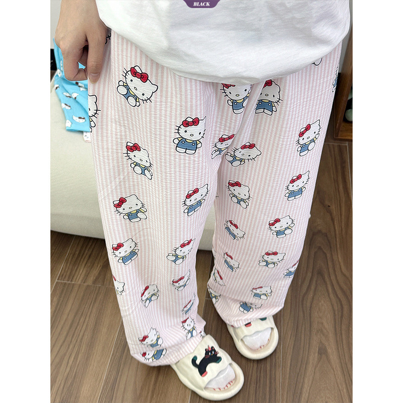 Mùa Xuân Mới Màu Hồng Dọc Sọc HelloKitty Pyjama Quần Nữ Ins Rời Quần Nhà [BL]