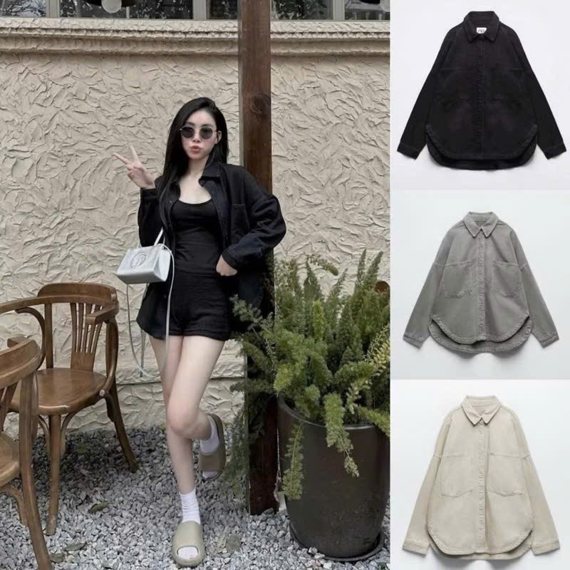 Áo Sơ Mi Kaki Cúc Bấm Vạt Bầu Đuôi Tôm KCloset Áo Khoác Denim Dày Dặn Dáng Rộng Nam Nữ NA789