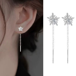 Nhật Bản Hàn Quốc Thanh Lịch Bông Tuyết Bông Tai Bạc Ánh Sáng Sang Trọng Nhẹ Nhàng Bông Tai Tua Rua Nữ