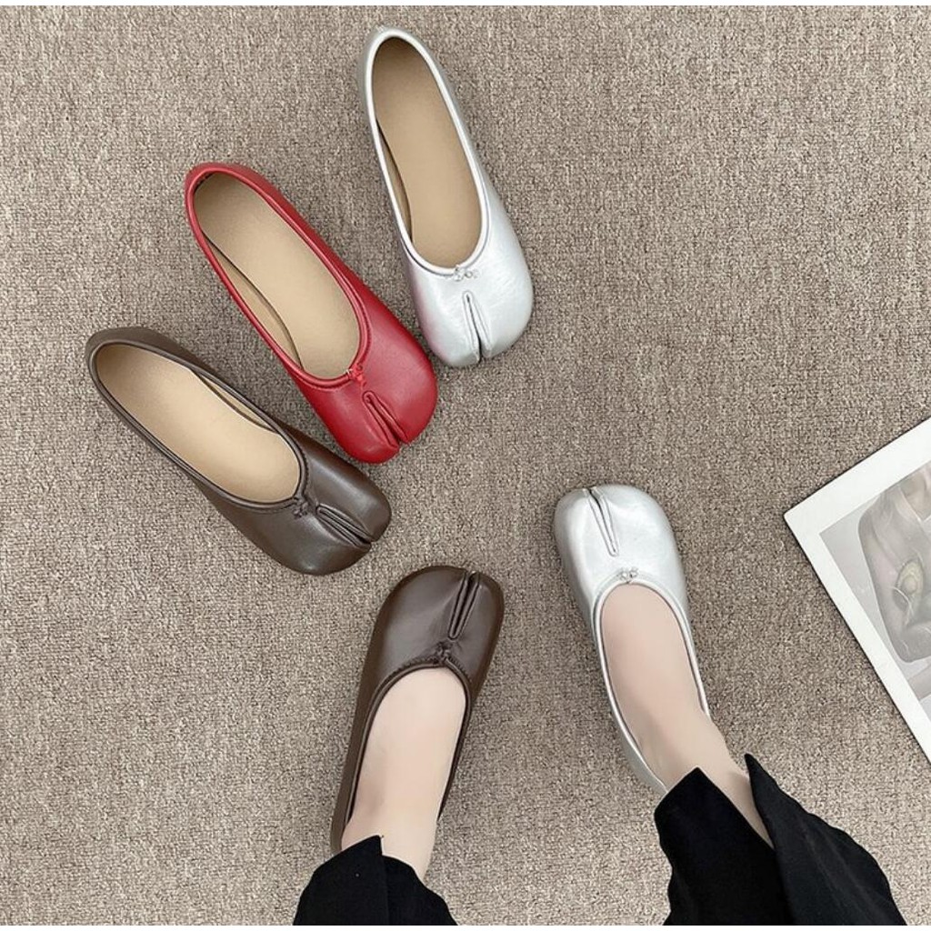 Phong Cách Nhật Bản Tabi Ninja Giày Nữ Cozy Da Flats Tách Hoof Ngón Chân Loafers Femme Mary Jeans Mocasines Nữ Ballerina Giày